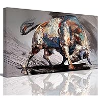 Large Framed Bull Canvas Wall Art Man Room Cave Wall Decor Spanish Bull Modern Inspirational Wall Street Stock Picture Poster Painting Art for Office Living Room Bedroom Ready to Hang