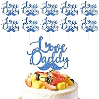 10PCS Father's Day Cake Topper with Beard Design, Blue Glitter Love Daddy Cake Topper, Happy Father's Day Cake Decoration, Dad's Birthday Party Suppliers Cupcake Topper