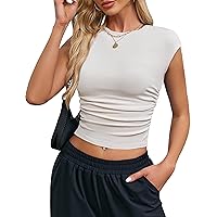 Blooming Jelly Womens Trendy Crop Tops Summer Sleeveless Y2k Ribbed Tank Top Casual Going Out Ruched Tshirts Shirts