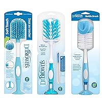 Dr. Brown's Baby Bottle and Nipple Brush Deluxe Cleaner, Soft Touch, and Sponge Brushes, Blue Variety Pack, 3 Count