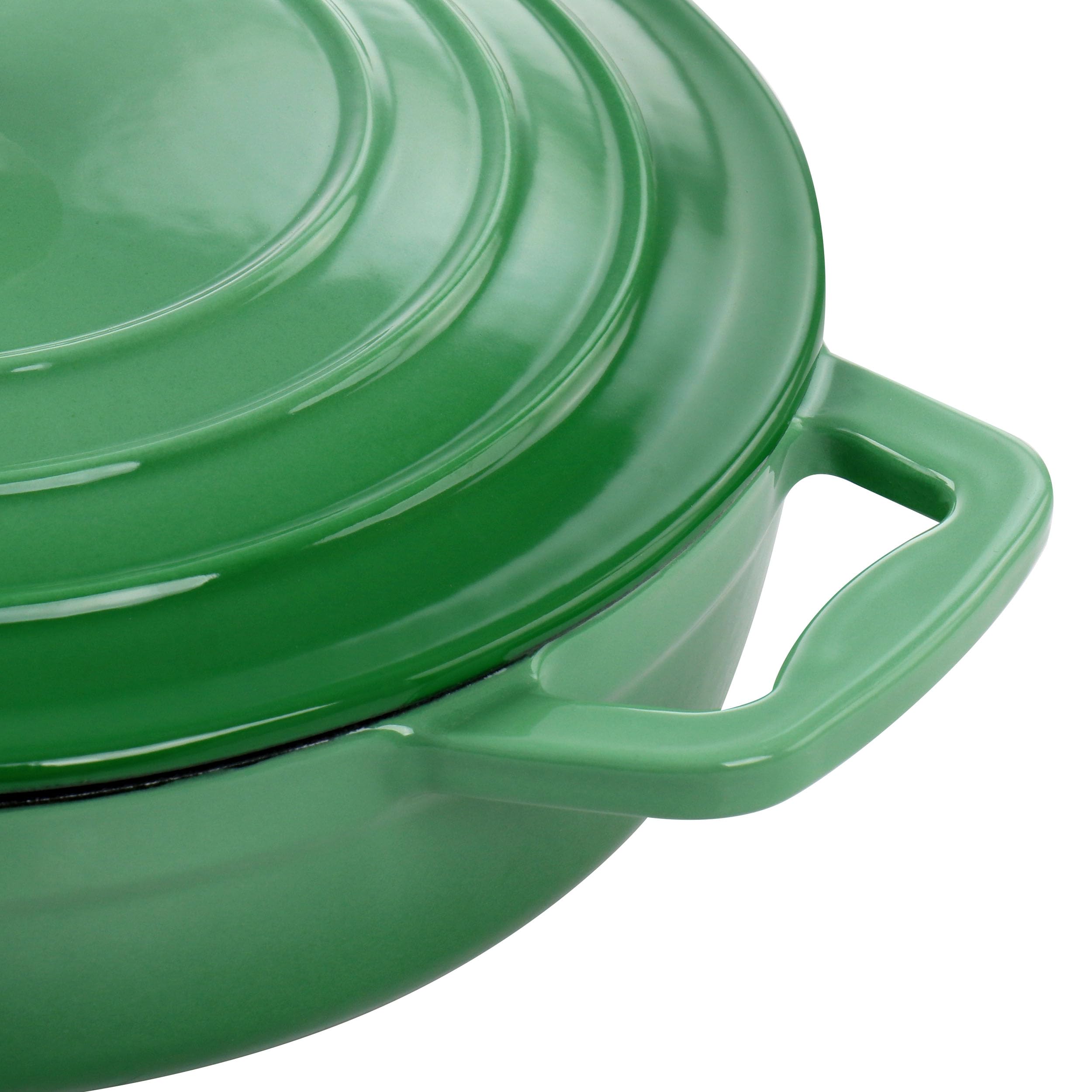 MegaChef 2 Quart Round Enameled Cast Iron Braiser Pan (Green)