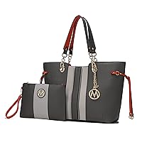 MKF Set Shoulder Bag for Women & Wristlet Wallet Purse: Top Handle Tote Satchel PU Leather Handbag Pocketbook