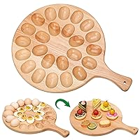 Lounsweer Reversible Wood Deviled Egg Platter and Charcuterie Board Thicken Egg Tray Countertop Refrigerator Chicken Egg Containers for Easter Chrismas Deviled Egg Carrier(Beech)