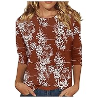 Women's Summer Tops 3/4 Sleeve Shirts Cute Print Graphic Tees Blouses Casual Plus Size Basic Tops Pullover, S-5XL