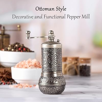 Crystalia Black Pepper and Spice Grinder, Manual Pepper Mill with Handle - Bright Silver