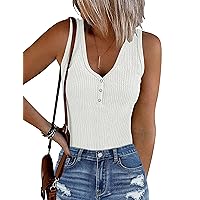 Women's 2024 Ribbed Button V Neck Bodysuits Sleeveless Slim Fit Knit Body Suits