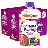 Happy Tot Organics Oatmilk Pudding, Dairy-Free, Stage 4 Toddler Snack, Oatmilk, Bananas & Blueberries, 4 Ounce Pouch, Pack of 16