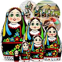 AEVVV Traditional Ukrainian Nesting Dolls Set 6 pcs - Matryoshka Dolls in Ukrainian Vyshyvanka Dress with Ukrainian Ornament - Russian Dolls Ukrainian Gifts