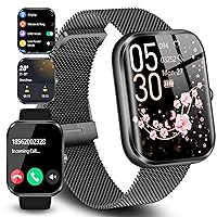 Smart Watch (Dial/Call Receiving) Smart Watches for Women 1.9 Inch HD Touch Screen Fitness Tracker Heart Rate Waterproof Watch (with 2 Watch Straps) Sports Watch for Android iOS Phone