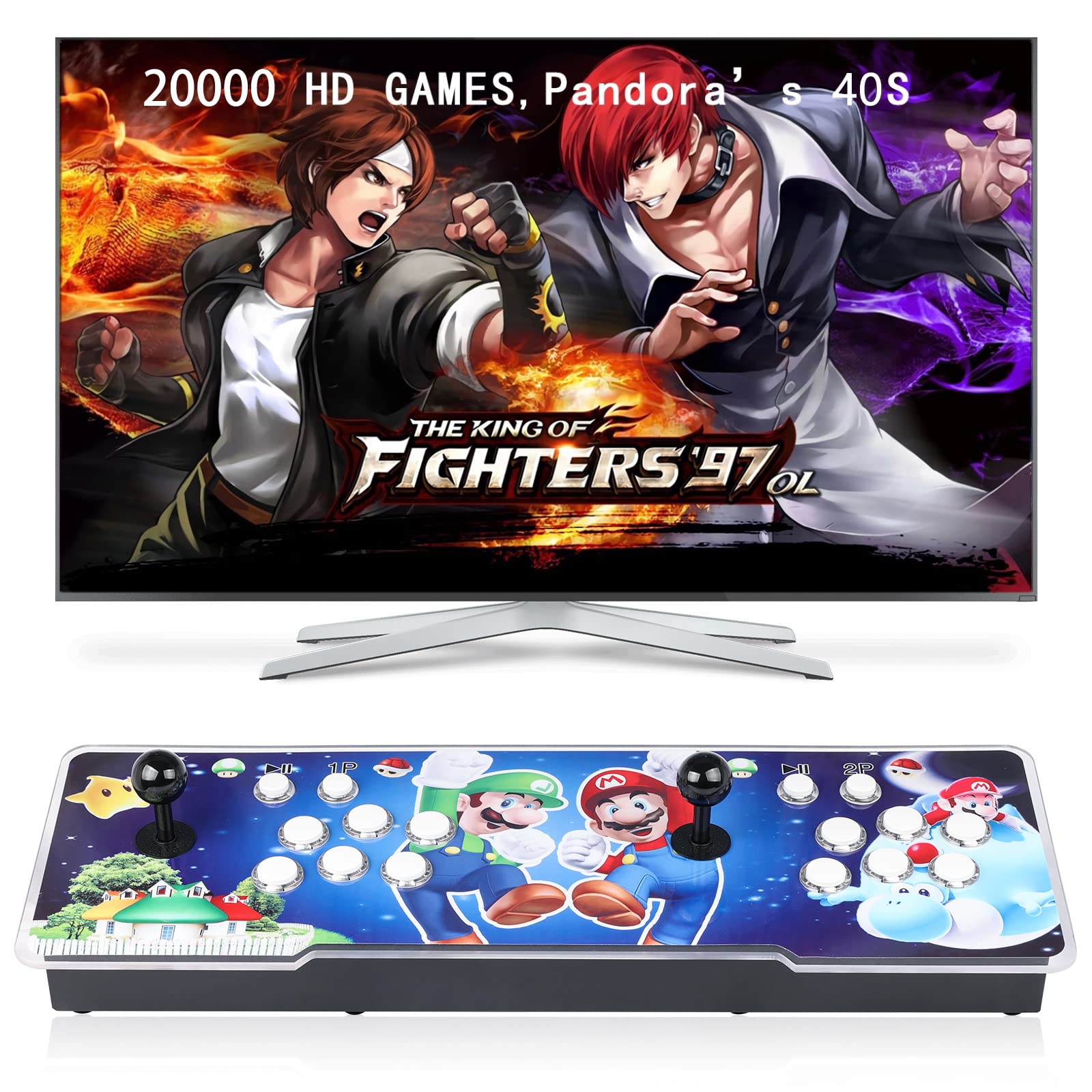 FVBADE [20000 Games in 1 40S Pandora Box Arcade Game Console Compatible PC & Projector & TV,3D Games 1-4 Players Double Joystick Favorite List Game Category Save/Search/Hide/Pause/Delete Games.