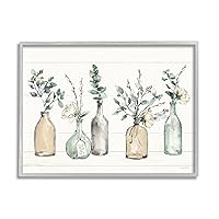 Stupell Industries Bottles and Plants Farm Wood Textured, Design by Anne Tavoletti Wall Art, 11 x 14, Multi-Color for Living Room, Grey Framed
