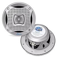 Lanzar 6.5 Inch Marine Speakers - 2 Way Water Resistant Audio Stereo Sound System with 400 Watt Power, Attachable Grills and Resin Treatment for Indoor and Outdoor Use - 1 Pair - AQ6CXS (Silver)