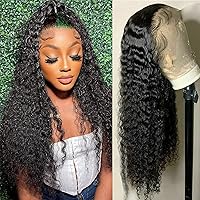 BeautyGrace Deep Wave Lace Front Wig Human Hair 32Inch Brazilian Virgin 180% Density Deep Wave Human Hair Frontal Wigs Pre Plucked With Baby Hair Natural Color (32Inch)