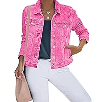 luvamia Women's Basic Button Down Stretch Fitted Long Sleeves Denim Jean Jacket