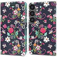 CoverON Pouch for Samsung Galaxy S23 FE Wallet Case for Women, RFID Blocking Flip Folio Stand Vegan Leather Floral Cover Sleeve Card Slot Fit Galaxy S23 FE 5G / S23 Fan Edition Phone Case - Flower