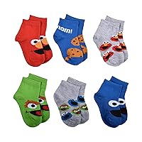 Sesame Street Baby Boy's 6-Pack Quarter Socks, Red, 2T-4T