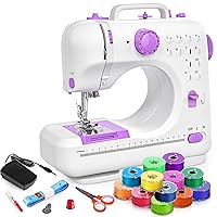 Mini Sewing Machine, Sewing Machine for Beginners and Kids with 12 Stitch Patterns, Light, Foot Pedal, Storage Drawer with Reverse Sewing, Portable Sewing Machine with 42-Piece Beginners Kit