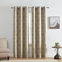 Elrene Home Fashions Valian Geometric Lattice Embroidered Thermal Blackout Window Curtain Panel with Grommets, Set of 2, 37