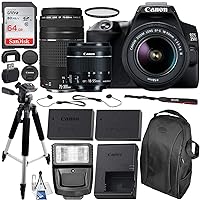Canon EOS 250D (Rebel SL3) DSLR Camera with 18-55mm & 75-300mm Canon Lenses & Essential Accessory Bundle – Includes: SanDisk Ultra 64GB SDXC Memory Card, Spare Battery & More (Renewed)