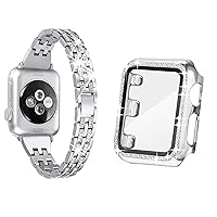 Secbolt 40mm Silver Bling Case with Screen Protector and Silver Slim Bling Band for Apple Watch 40mm iWatch SE Series 6/5/4