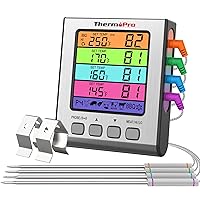 ThermoPro TP17H Digital Meat Thermometer with 4 Temperature Probes, HI/LOW Alarm Smoker Food Thermometer with Colored Backlit LCD, BBQ Thermometer for Cooking Grilling Kitchen Oven Barbecue Turkey