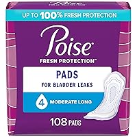 Incontinence Pads & Postpartum Incontinence Pads, 4 Drop Moderate Absorbency, Long Length, 108 Count (2 Packs of 54), Packaging May Vary