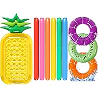 Sratte 10 Pcs Inflatable Pool Floats Include 3 Swim Tubes Rings 6 Large Inflatable Pool Noodles and Pineapple Pool Raft Floats for Swimming Pool Beach Party Summer Vacation Birthday Party Decor