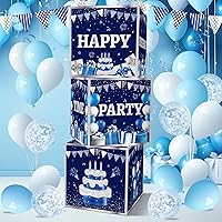 3 Pcs 18th Birthday Decorations Boxes for Men Happy Birthday Balloons Boxes Decor for 18 th Birthday Theme Party Supplies Box for Boys Girls Blue Silver 18 Year Birthday Cardboard Box Supplies