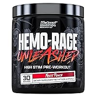 Nutrex Research Hemo-Rage Extreme High Stim Pre Workout Powder | Insane Lasting Energy, Focus, Endurance & Pump Booster Preworkout Supplement | Fruit Punch 30 Servings