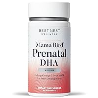 Mama Bird Vegan Prenatal DHA Vitamin, Algae Omega 3 Supplements, Supports Baby's Brain & Eyes, Easy to Swallow Softgels, 60 Ct. Includes Bonus Healthy Pregnancy & Lactation Secrets, Value $59.95