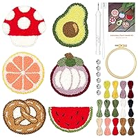 HAND U JOURNEY 6PCS Embroidery Punch Needle Food Series Refrigerator Magnets Set, Rug Punch Decoration DIY Kit for Children and Adult Beginner