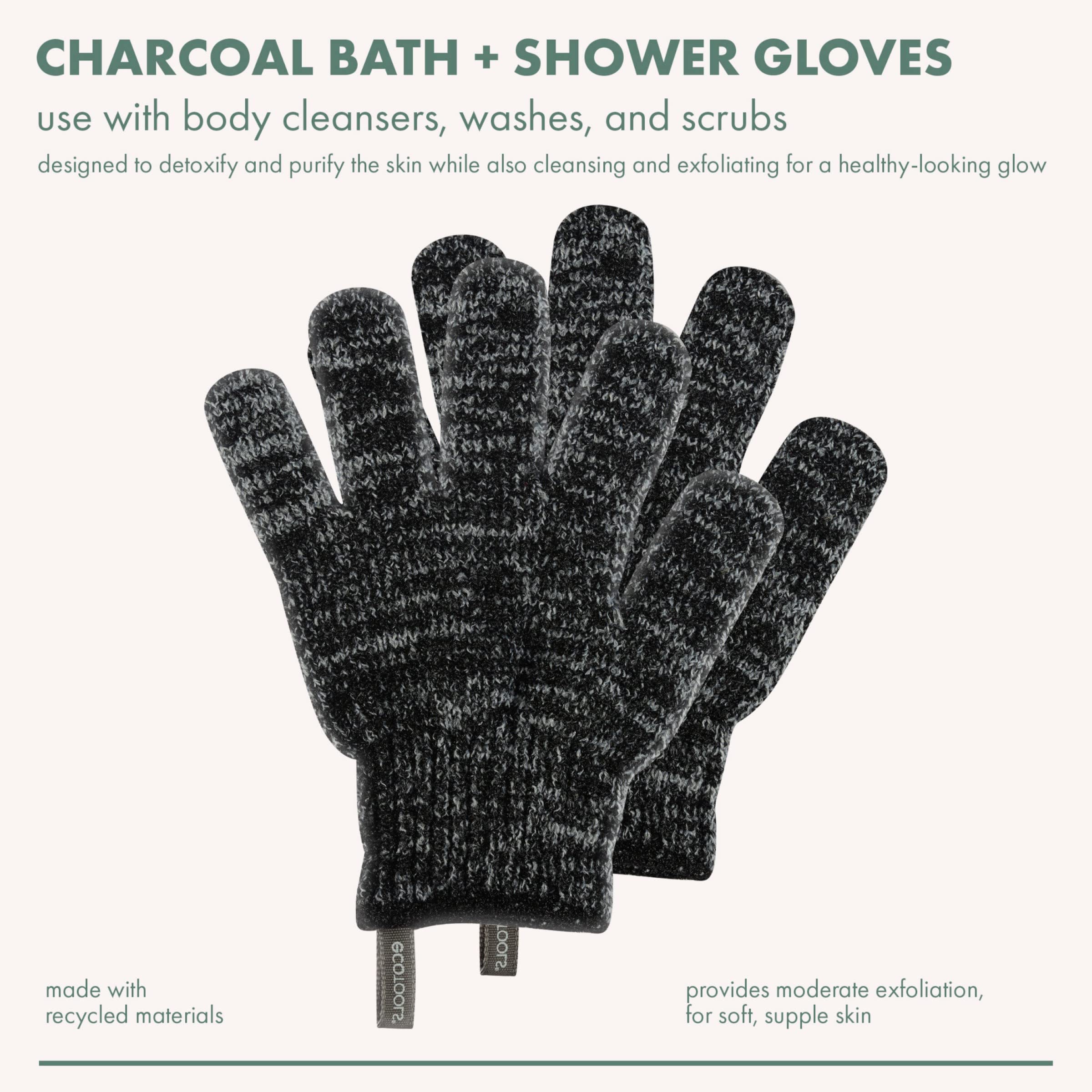 EcoTools Charcoal Infused Bath & Shower Gloves, Cleansing For Whole Body, Self-Tan Prep & Removal, Exfoliating, Detoxifying & Purifying, Recycled Netting, Eco-Friendly, Vegan, 1 Pair, 2 Gloves Total
