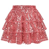 GRACE KARIN Girls Ruffle Skirt Elastic Waist Sequin Skirt for Party