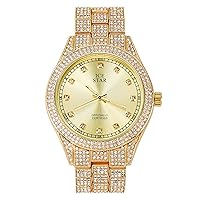 Techno Pave Men's Luxury 43mm Ice Diamond Simulated Diamonds Adjustable Band Quartz Movement 14K Gold Silver and Two Tone Surface Options