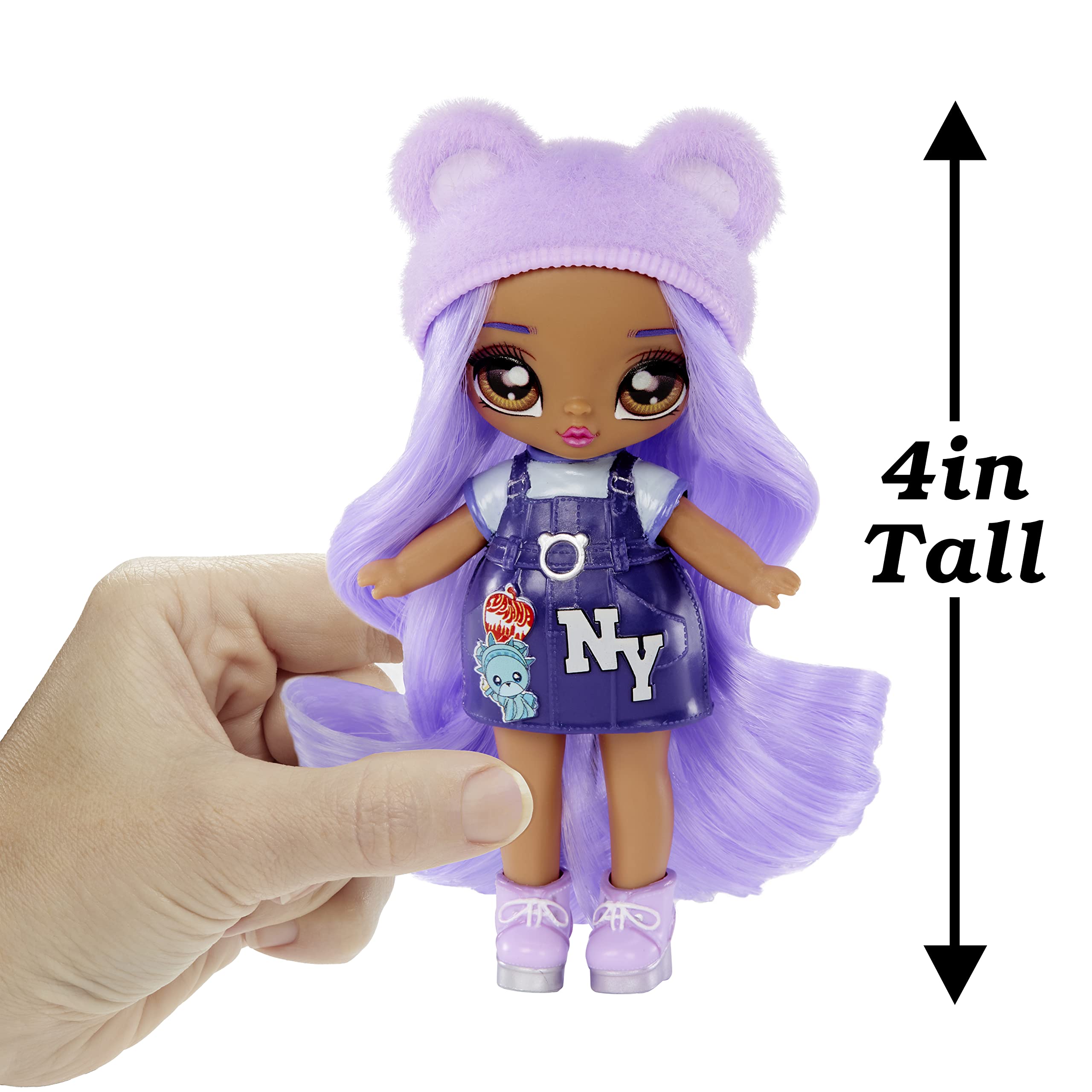 Na! Na! Na! Surprise Mini Backpack Bedroom Lizzy York Fashion Doll, Fuzzy Purple Bear Backpack, Gift for Kids, Ages 5 6 7 8+ Years