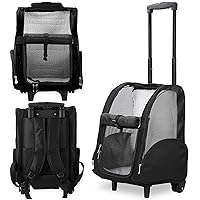 KDU-013 Deluxe Backpack Pet Travel Carrier with Double Wheels - Black - Approved by Most Airlines