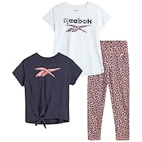 Reebok Girls' Active Leggings Set - 3 Piece Performance T-Shirt and Yoga Pants Leggings (4-12)