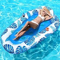 Inflatable Pool Floats Adult, Large Pool Lounger Float Raft with Headrest Cup Holders, Sun Tanning Pool Floaties for Adults Swimming Pool Lake Beach Party