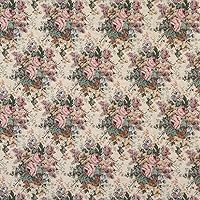 H120 Pink Green and Burgundy Floral Bouquet Tapestry Upholstery Fabric by The Yard
