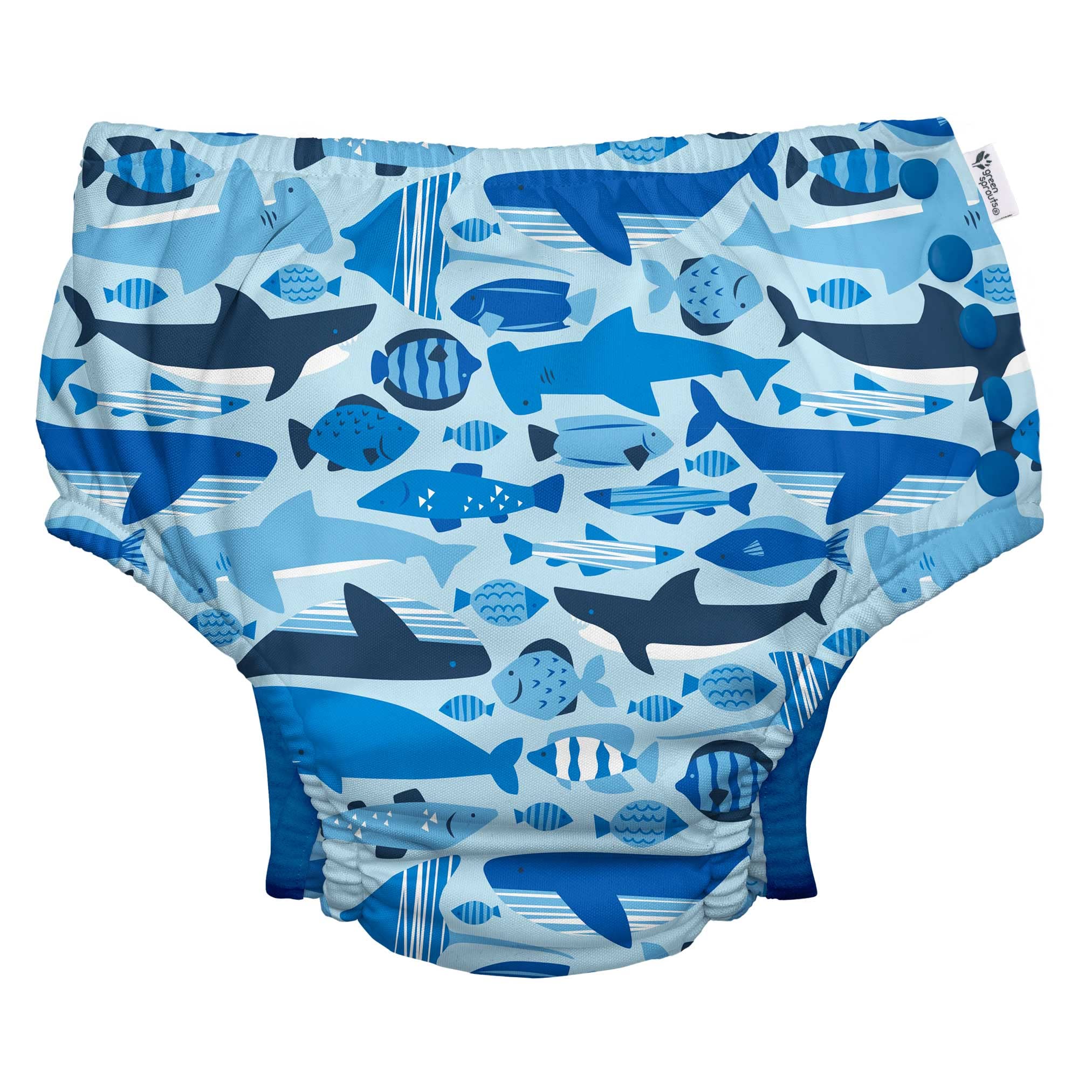 i play. by green sprouts Reusable, Eco Snap Swim Diaper with Gussets, UPF 50, 24 mo, Blue Undersea, Patented Design, STANDARD 100 by OEKO-TEX Certified