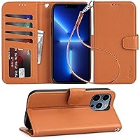 Arae Compatible with iPhone 13 Pro Max Case with Card Holder and Wrist Strap Wallet Flip Cover for iPhone 13 Pro Max 6.7 inch, for Men with Kickstand RFID Protection -Light Brown