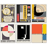 Bauhaus Aesthetic Room Décor - Abstract Wall Art Bauhaus Exhibition Colorful Geometric Abstract Collage Bauhaus Posters 6 German Unique Home Decor Geometric Patterns Illustrations (8.3 x 11.7(A4))