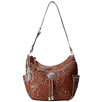American West Lady Lace Zip Top Everyday Shoulder Bag,Mocha Tan/Turquoise,One Size