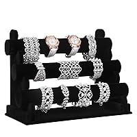 SONGMICS 3-Bar Velvet Bracelet Holder for Watch, Necklace, Jewelry Display Rack and Tangle Organizer Stand Black JDS008