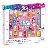 3C4G: Snacks 'N Sweets Puzzle Eraser Set - 25 Food-Shaped Puzzle Erasers, Pull Apart & Put Back Together, Three Cheers for Girls, Kids Ages 8+