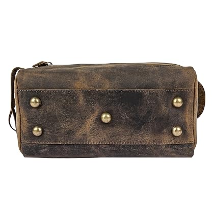 KOMALC Premium Buffalo Leather Unisex Toiletry Bag Travel Dopp Kit