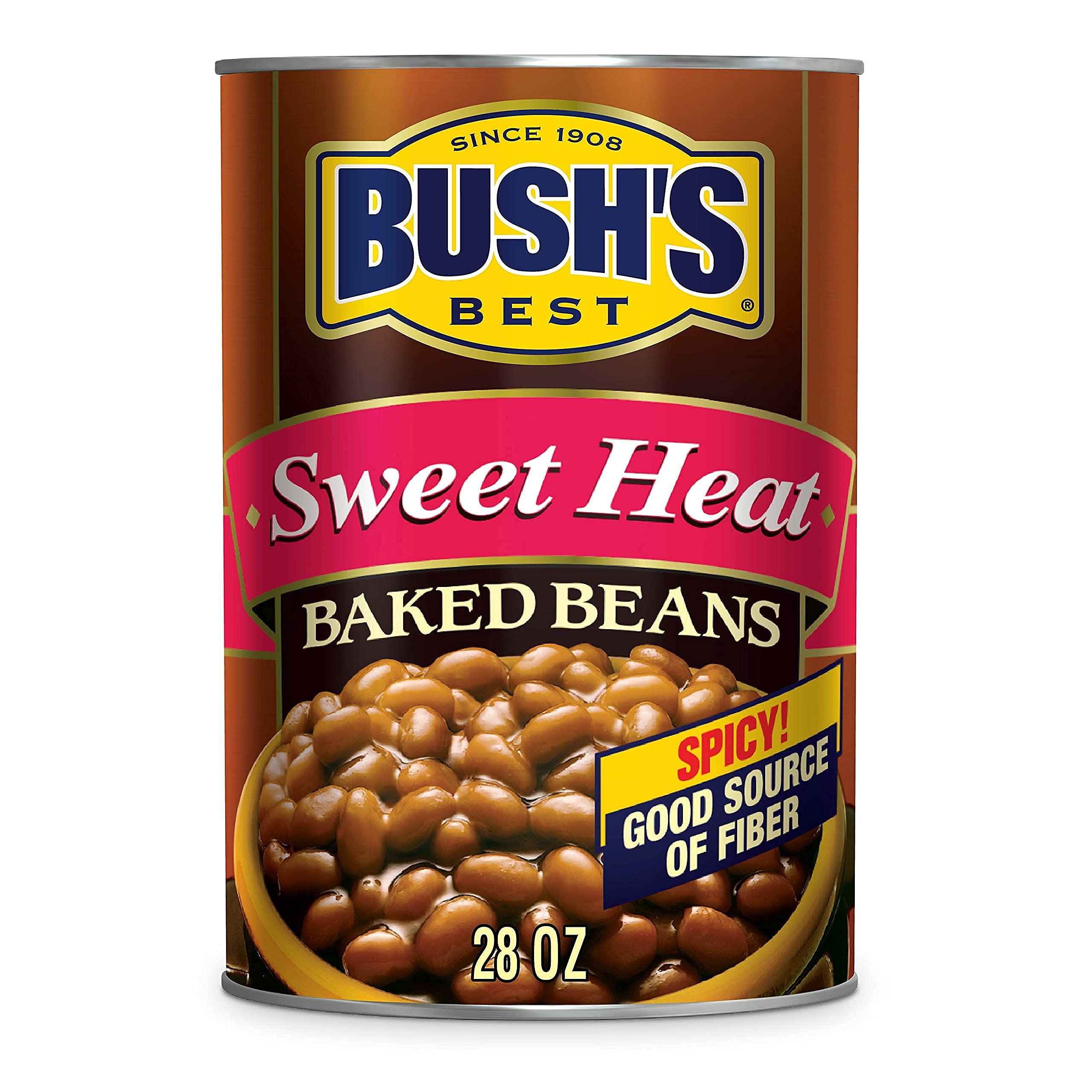 BUSH'S BEST Sweet Heat Baked Beans, Sweet & Spicy, Canned Beans, Baked Beans Canned, Source of Plant Based Protein and Fiber, Low Fat, Gluten F...
