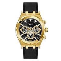 GUESS Factory Gold-Tone and Leather Multifunction Watch