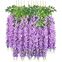 12 Pack 3.75 Feet/Piece Artificial Fake Wisteria Vine Ratta Hanging Garland Silk Flowers String Home Party Wedding Decor (Light Purple)