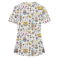 Print Working Uniforms for Women Floral Printed Crewneck Short Sleeve Tank Top Comfy Oversized Shirts for Women